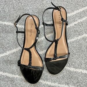 Talbots Black Patent Leather Braided Flat Sandal